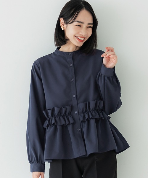 coca（coca）（コカ）の「ホイップフリルブラウス| セレモニー オフィス ママスーツ 卒業式（シャツ/ブラウス・レディース・チャコール/ホワイト/ライトブルー/ネイビー/ライトグレー/ブラック・M/L）」の6枚目の写真