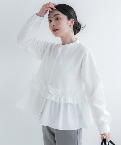 coca（coca）（コカ）の「ホイップフリルブラウス| セレモニー オフィス ママスーツ 卒業式（シャツ/ブラウス・レディース・チャコール/ホワイト/ライトブルー/ネイビー/ライトグレー/ブラック・M/L）」の13枚目の写真