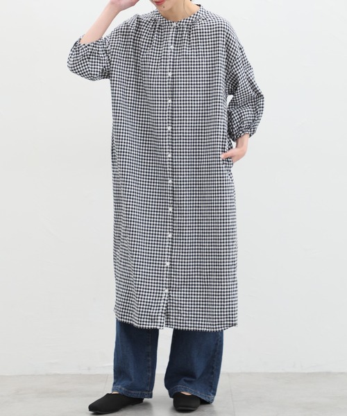 Honeys（ハニーズ）の「７分袖マオカラーシャツワンピース（シャツワンピース・レディース・ホワイト系その他/ネイビー/ミント/ブルー系その他・M/L/LL）」の2枚目の写真