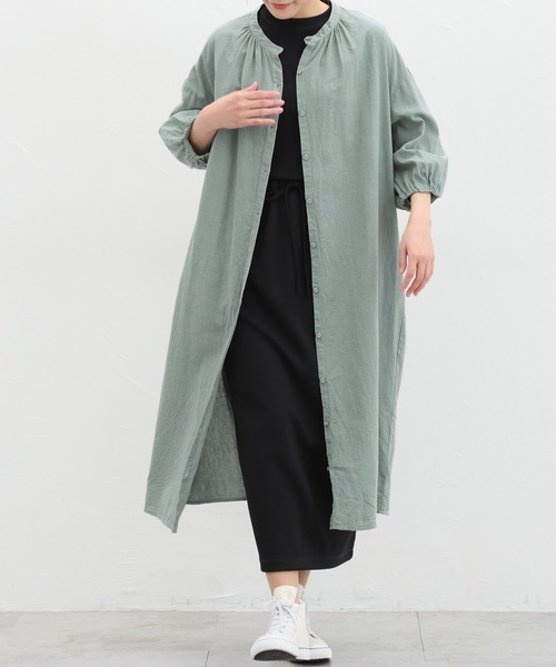 Honeys（ハニーズ）の「７分袖マオカラーシャツワンピース（シャツワンピース・レディース・ホワイト系その他/ネイビー/ミント/ブルー系その他・M/L/LL）」の3枚目の写真