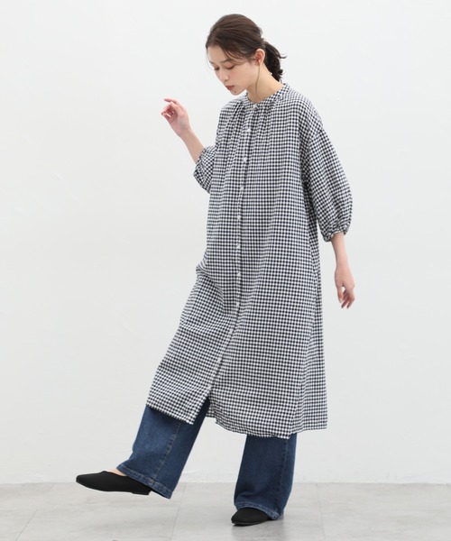 Honeys（ハニーズ）の「6分袖マオカラーシャツワンピース