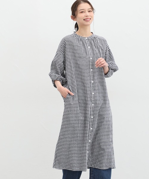 IENA マオカラー シャツワンピース 新品に近い美品！ セール】7分袖マオカラーシャツワンピース（シャツワンピース