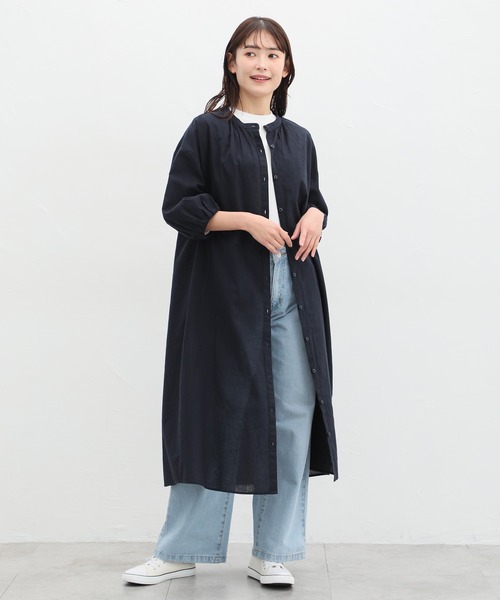 新到着 セール】7分袖マオカラーシャツワンピース（シャツワンピース ワンピース