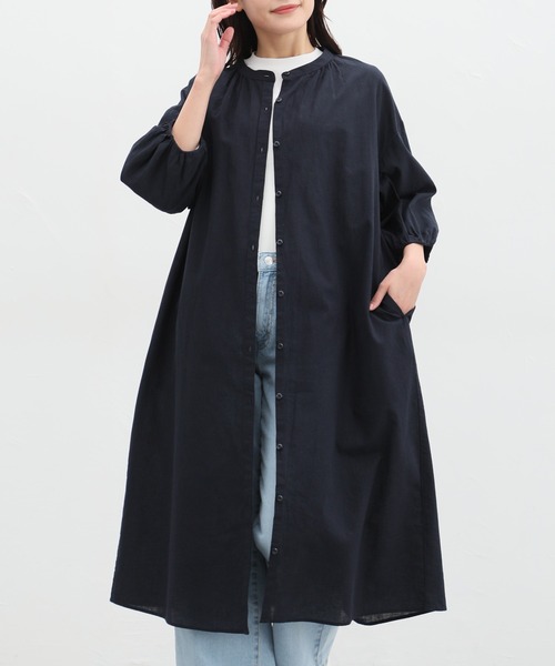 セール】7分袖マオカラーシャツワンピース（シャツワンピース