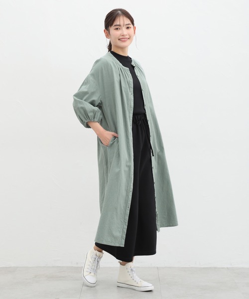 セール】7分袖マオカラーシャツワンピース（シャツワンピース