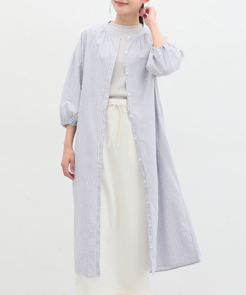 IENA マオカラー シャツワンピース 新品に近い美品！ セール】7分袖マオカラーシャツワンピース（シャツワンピース