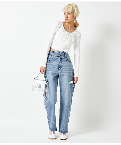 ANAP（アナップ）の「3つボタンサイドカットデニムパンツ（デニムパンツ・レディース・ブラック/ブルー・S/M）」の15枚目の写真