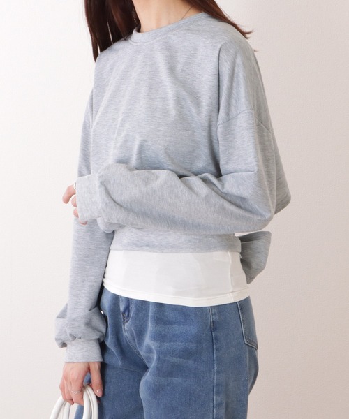 Lace Ladies(レースレディース)の「バックリボン レイヤード コンパクト クルーネック プルオーバー(Tシャツ/カットソー・レディース・ブラック/グレー/ホワイト・XL/M)」の3枚目の写真