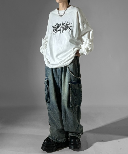 Confirm(コンファーム)の「24SS ビッグシルエット Y2K グランジワンポイント刺繍ロンT カットソー ユニセックス(Tシャツ/カットソー・メンズ・ピンク系その他/ブラック系その他/チャコールグレー/ピンク/ホワイト系その他/ホワイト・M/L)」の9枚目の写真