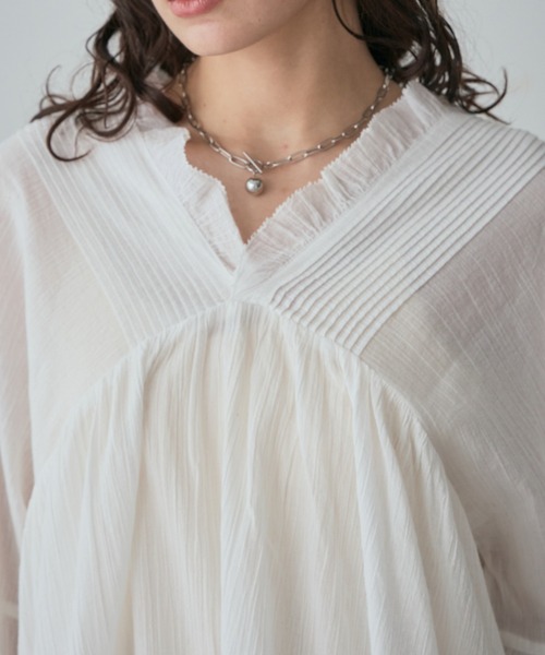 ROSE BUD（ローズバッド）の「コットンピンタックブラウス（シャツ/ブラウス・レディース・ホワイト系その他/ライトグリーン/ブラック・FREE）」の9枚目の写真