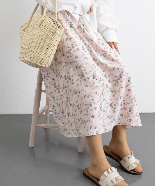 Miniministore(ミニミニストア)の「ウエストシャーリング花柄ロングワンピース(ワンピース・レディース・ベージュ/アクア/ピンク・XL/M/L)」の7枚目の写真