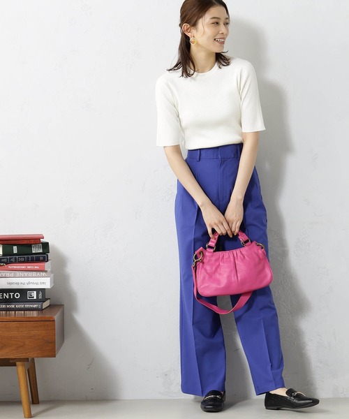 FOUND GOOD(ファウンドグッド)の「リブタイトニット5分袖プルオーバー(ニット/セーター・レディース・ブラック/ブルー系6/ホワイト系5/グレー系/ピンク系5・L/M/S)」の1枚目の写真