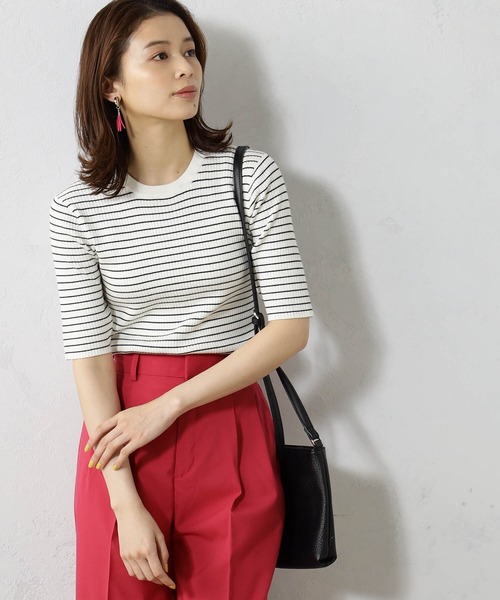 FOUND GOOD(ファウンドグッド)の「リブタイトニット5分袖プルオーバー(ニット/セーター・レディース・ブラック/ブルー系6/ホワイト系5/グレー系/ピンク系5・L/M/S)」の3枚目の写真