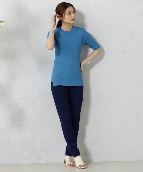 FOUND GOOD(ファウンドグッド)の「リブタイトニット5分袖プルオーバー(ニット/セーター・レディース・ブラック/ブルー系6/ホワイト系5/グレー系/ピンク系5・L/M/S)」の4枚目の写真