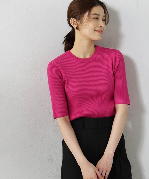 FOUND GOOD(ファウンドグッド)の「リブタイトニット5分袖プルオーバー(ニット/セーター・レディース・ブラック/ブルー系6/ホワイト系5/グレー系/ピンク系5・L/M/S)」の5枚目の写真