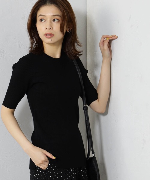 FOUND GOOD(ファウンドグッド)の「リブタイトニット5分袖プルオーバー(ニット/セーター・レディース・ブラック/ブルー系6/ホワイト系5/グレー系/ピンク系5・L/M/S)」の2枚目の写真