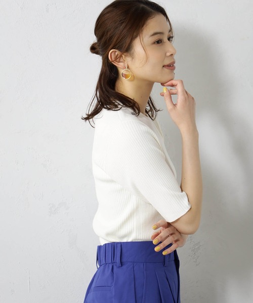 FOUND GOOD(ファウンドグッド)の「リブタイトニット5分袖プルオーバー(ニット/セーター・レディース・ブラック/ブルー系6/ホワイト系5/グレー系/ピンク系5・L/M/S)」の11枚目の写真