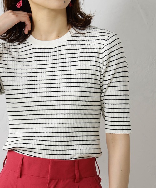 FOUND GOOD(ファウンドグッド)の「リブタイトニット5分袖プルオーバー(ニット/セーター・レディース・ブラック/ブルー系6/ホワイト系5/グレー系/ピンク系5・L/M/S)」の20枚目の写真