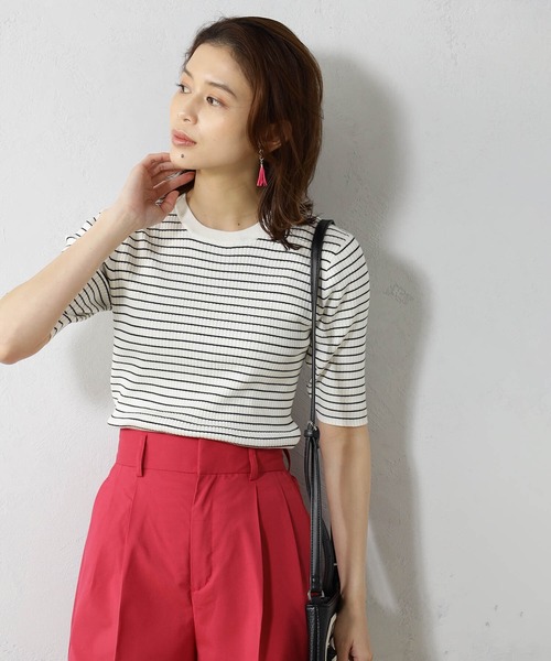 FOUND GOOD(ファウンドグッド)の「リブタイトニット5分袖プルオーバー(ニット/セーター・レディース・ブラック/ブルー系6/ホワイト系5/グレー系/ピンク系5・L/M/S)」の21枚目の写真