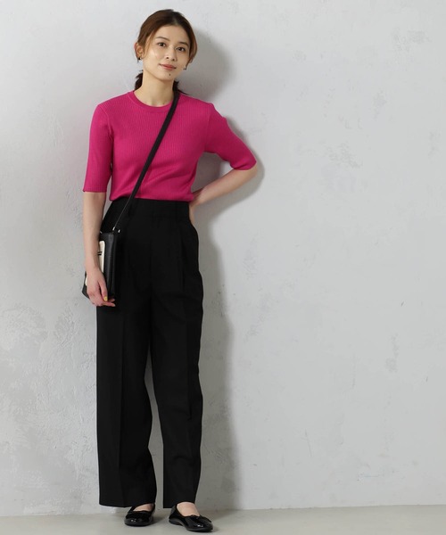 FOUND GOOD(ファウンドグッド)の「リブタイトニット5分袖プルオーバー(ニット/セーター・レディース・ブラック/ブルー系6/ホワイト系5/グレー系/ピンク系5・L/M/S)」の6枚目の写真