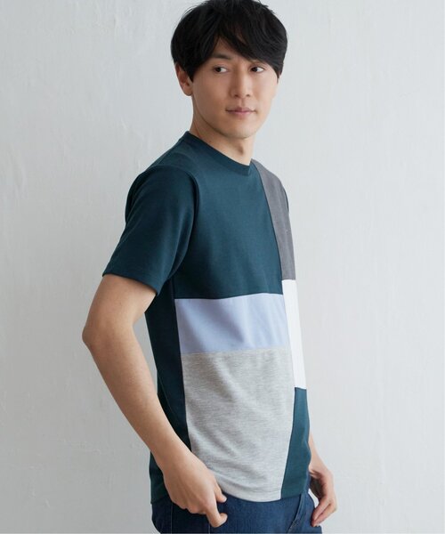 ikka(イッカ)の「ブロックスポンチ切り替えTシャツ(Tシャツ/カットソー・メンズ・グリーン/ホワイト/ネイビー/ブルー・S/M/L/XL)」の12枚目の写真