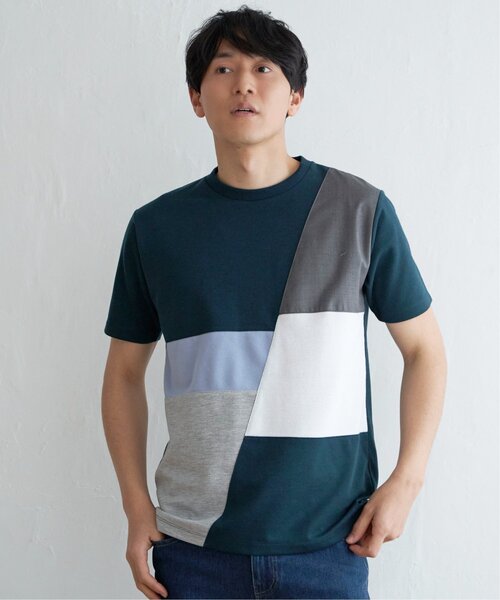 ikka(イッカ)の「ブロックスポンチ切り替えTシャツ(Tシャツ/カットソー・メンズ・グリーン/ホワイト/ネイビー/ブルー・S/M/L/XL)」の14枚目の写真