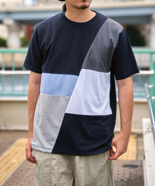ikka(イッカ)の「ブロックスポンチ切り替えTシャツ(Tシャツ/カットソー・メンズ・グリーン/ホワイト/ネイビー/ブルー・S/M/L/XL)」の3枚目の写真