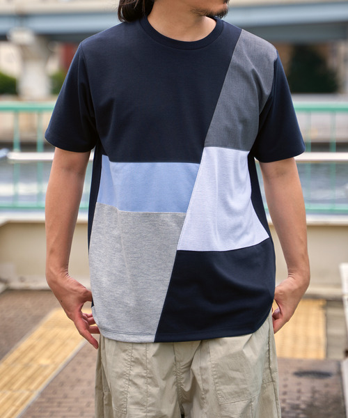 ikka(イッカ)の「ブロックスポンチ切り替えTシャツ(Tシャツ/カットソー・メンズ・グリーン/ホワイト/ネイビー/ブルー・S/M/L/XL)」の7枚目の写真