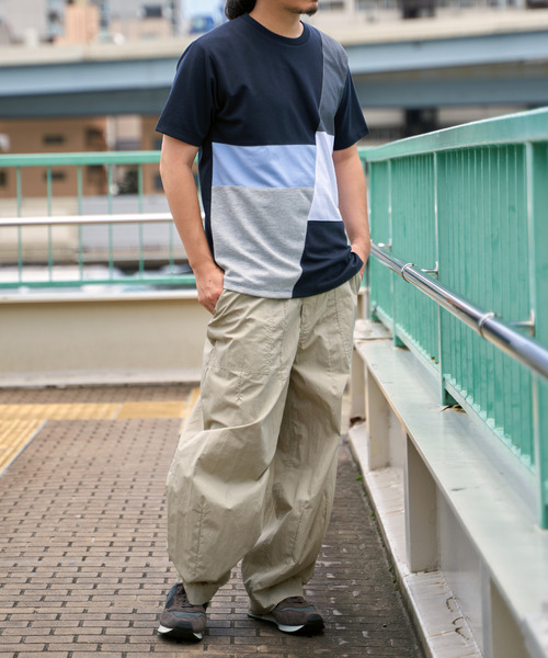 ikka(イッカ)の「ブロックスポンチ切り替えTシャツ(Tシャツ/カットソー・メンズ・グリーン/ホワイト/ネイビー/ブルー・S/M/L/XL)」の8枚目の写真