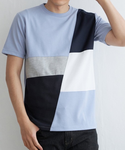 ikka(イッカ)の「ブロックスポンチ切り替えTシャツ(Tシャツ/カットソー・メンズ・グリーン/ホワイト/ネイビー/ブルー・S/M/L/XL)」の22枚目の写真