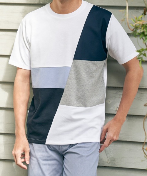 ikka(イッカ)の「ブロックスポンチ切り替えTシャツ(Tシャツ/カットソー・メンズ・グリーン/ホワイト/ネイビー/ブルー・S/M/L/XL)」の21枚目の写真