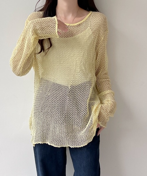 emi+(エミプラス)の「ルーズメッシュトップス(Tシャツ/カットソー・レディース・ブラック/イエロー/ブルー/ホワイト・FREE)」の4枚目の写真