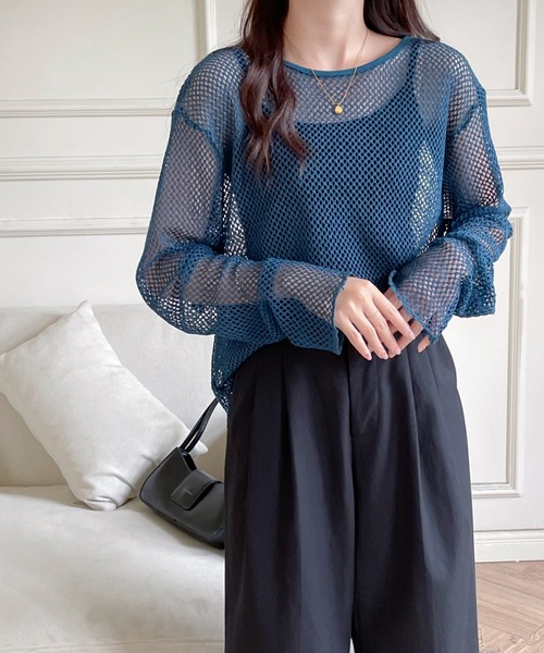 emi+(エミプラス)の「ルーズメッシュトップス(Tシャツ/カットソー・レディース・ブラック/イエロー/ブルー/ホワイト・FREE)」の16枚目の写真