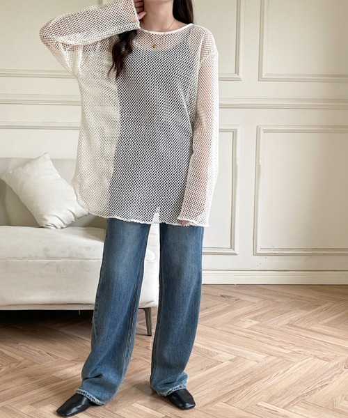 emi+(エミプラス)の「ルーズメッシュトップス(Tシャツ/カットソー・レディース・ブラック/イエロー/ブルー/ホワイト・FREE)」の6枚目の写真
