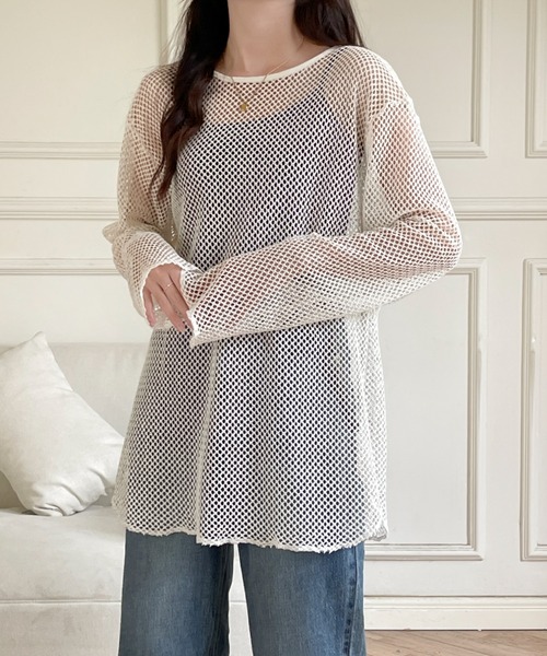 emi+(エミプラス)の「ルーズメッシュトップス(Tシャツ/カットソー・レディース・ブラック/イエロー/ブルー/ホワイト・FREE)」の8枚目の写真
