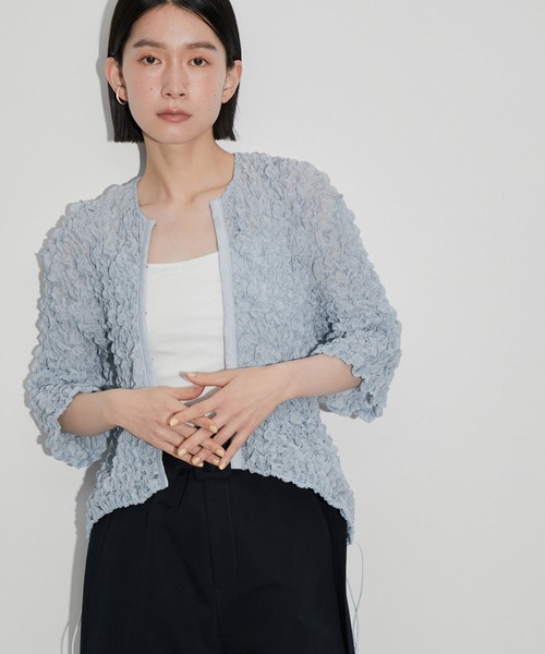 ADAM ET ROPE'◎シャーリングギャザーホックトップス◎ブルー ADAM ET ROPE'｜【洗える】シャーリングギャザーホックトップス