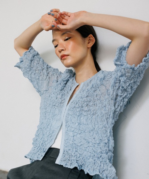 【セール】【洗える】シャーリングギャザーホックトップス（カーディガン/ボレロ）｜ADAM ET ROPE'（アダムエロペ）