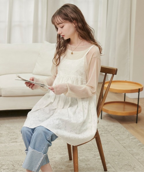 ANGIE（アンジー）の「バックリボン シアー ジャガード キャミワンピース（キャミソール・レディース・ナチュラル/オフホワイト/ブラック・FREE）」の7枚目の写真