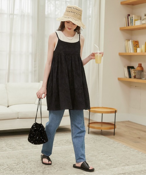 ANGIE（アンジー）の「バックリボン シアー ジャガード キャミワンピース（キャミソール・レディース・ナチュラル/オフホワイト/ブラック・FREE）」の13枚目の写真