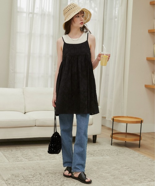 ANGIE（アンジー）の「バックリボン シアー ジャガード キャミワンピース（キャミソール・レディース・ナチュラル/オフホワイト/ブラック・FREE）」の14枚目の写真