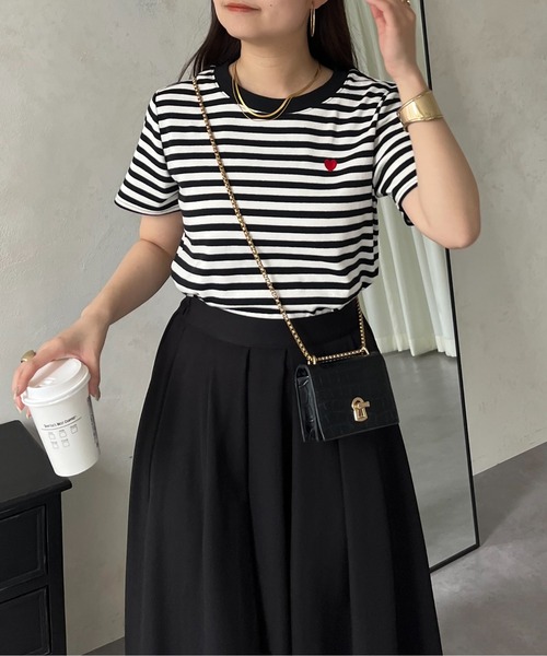 prose verse（プロズヴェール）の「ハート刺繍ボーダーTシャツ（Tシャツ/カットソー・レディース・ブラック系その他/ブラック系その他2/ブラック/ブラック系その他3・ﾌﾘ-）」の5枚目の写真