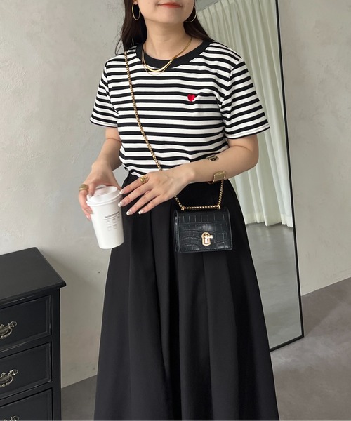 prose verse（プロズヴェール）の「ハート刺繍ボーダーTシャツ（Tシャツ/カットソー・レディース・ブラック系その他/ブラック系その他2/ブラック/ブラック系その他3・ﾌﾘ-）」の6枚目の写真