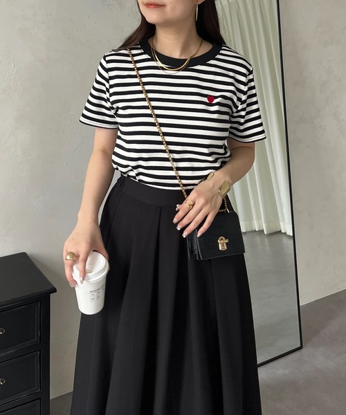 prose verse（プロズヴェール）の「ハート刺繍ボーダーTシャツ（Tシャツ/カットソー・レディース・ブラック系その他/ブラック系その他2/ブラック/ブラック系その他3・ﾌﾘ-）」の7枚目の写真