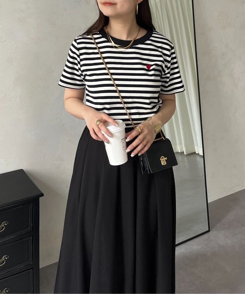 prose verse（プロズヴェール）の「ハート刺繍ボーダーTシャツ（Tシャツ/カットソー・レディース・ブラック系その他/ブラック系その他2/ブラック/ブラック系その他3・ﾌﾘ-）」の8枚目の写真