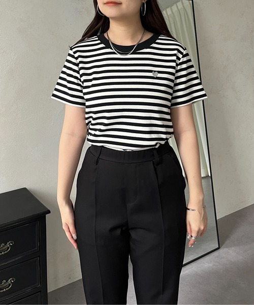 prose verse（プロズヴェール）の「ハート刺繍ボーダーTシャツ（Tシャツ/カットソー・レディース・ブラック系その他/ブラック系その他2/ブラック/ブラック系その他3・ﾌﾘ-）」の13枚目の写真