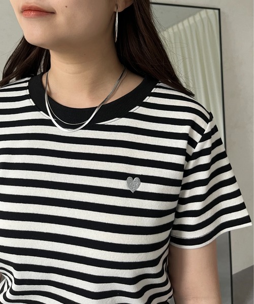prose verse（プロズヴェール）の「ハート刺繍ボーダーTシャツ（Tシャツ/カットソー・レディース・ブラック系その他/ブラック系その他2/ブラック/ブラック系その他3・ﾌﾘ-）」の14枚目の写真