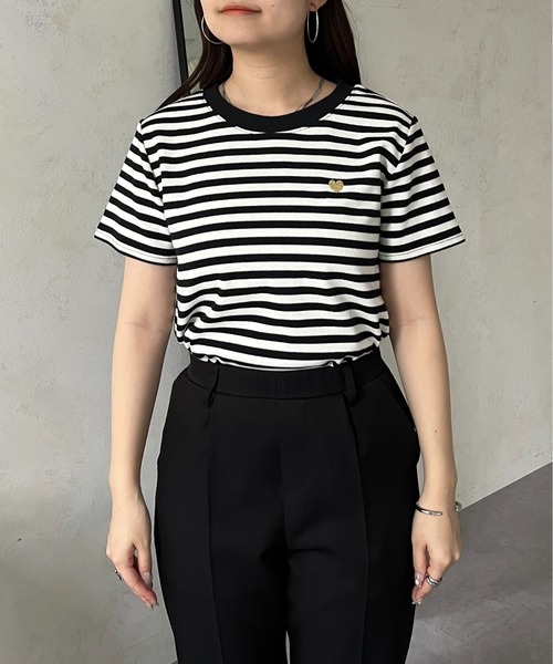 prose verse（プロズヴェール）の「ハート刺繍ボーダーTシャツ（Tシャツ/カットソー・レディース・ブラック系その他/ブラック系その他2/ブラック/ブラック系その他3・ﾌﾘ-）」の15枚目の写真