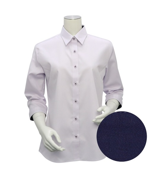 TOKYO SHIRTS(トウキョウシャツ)の「超形態安定ノーアイロン レギュラー 7分袖ビジネスワイシャツ(ビジネスシャツ・レディース・パープル・XL/LL/L/M/S)」の2枚目の写真