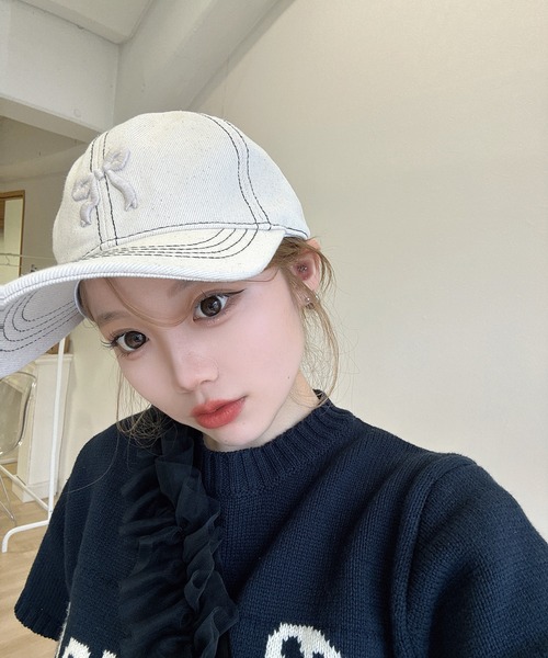 RiLi(リリ)の「ステッチリボンキャップ【RL】(キャップ・レディース・アイボリー/ネイビー・FREE)」の10枚目の写真