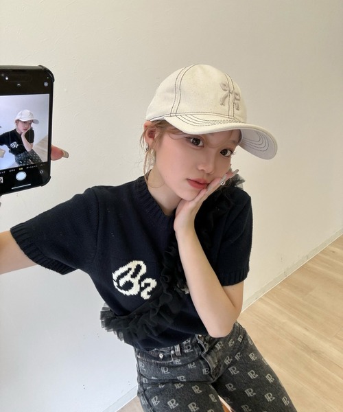 RiLi(リリ)の「ステッチリボンキャップ【RL】(キャップ・レディース・アイボリー/ネイビー・FREE)」の8枚目の写真